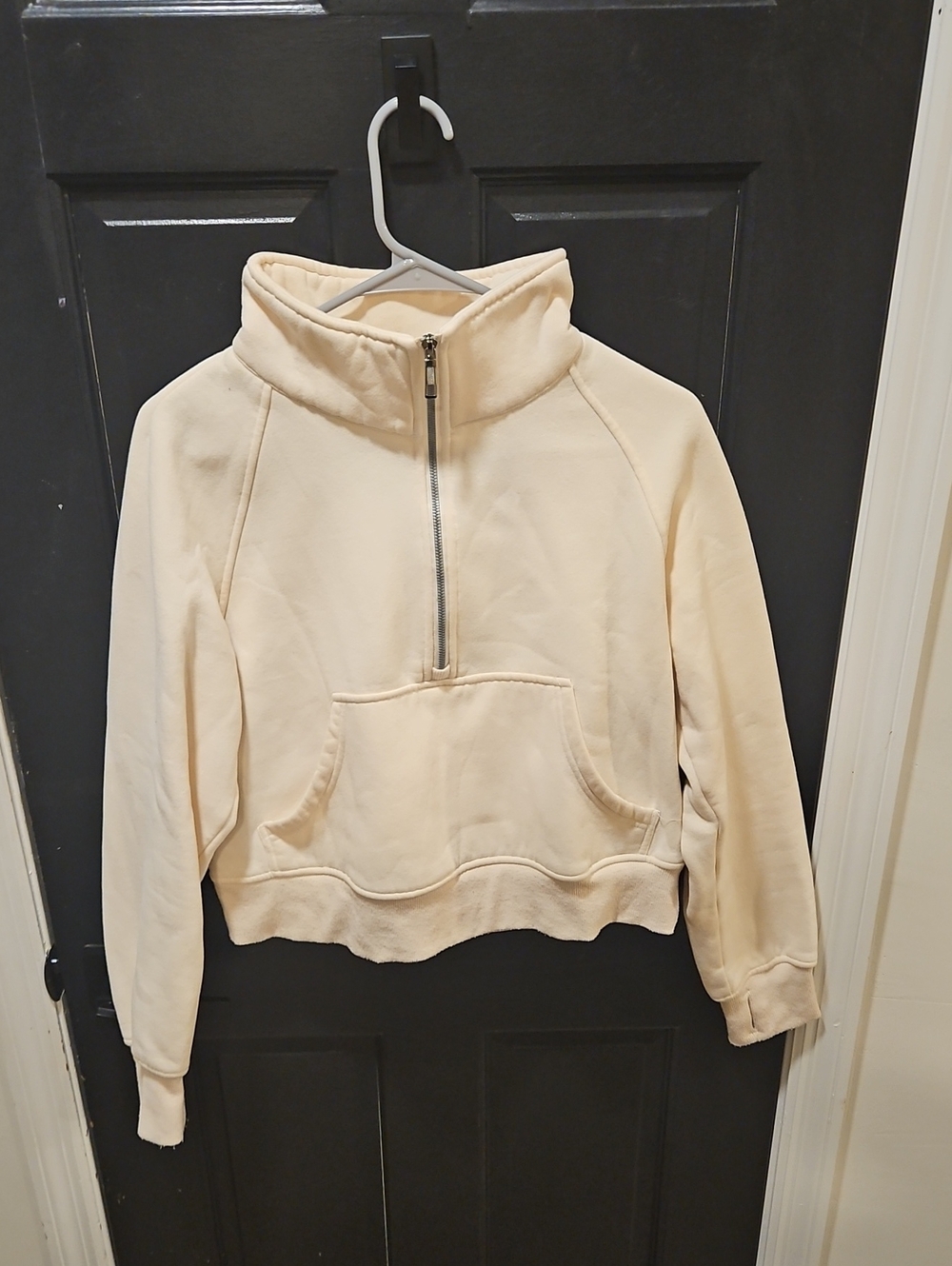 Half-Zip Funnel Neck Sweatshirt in Cream